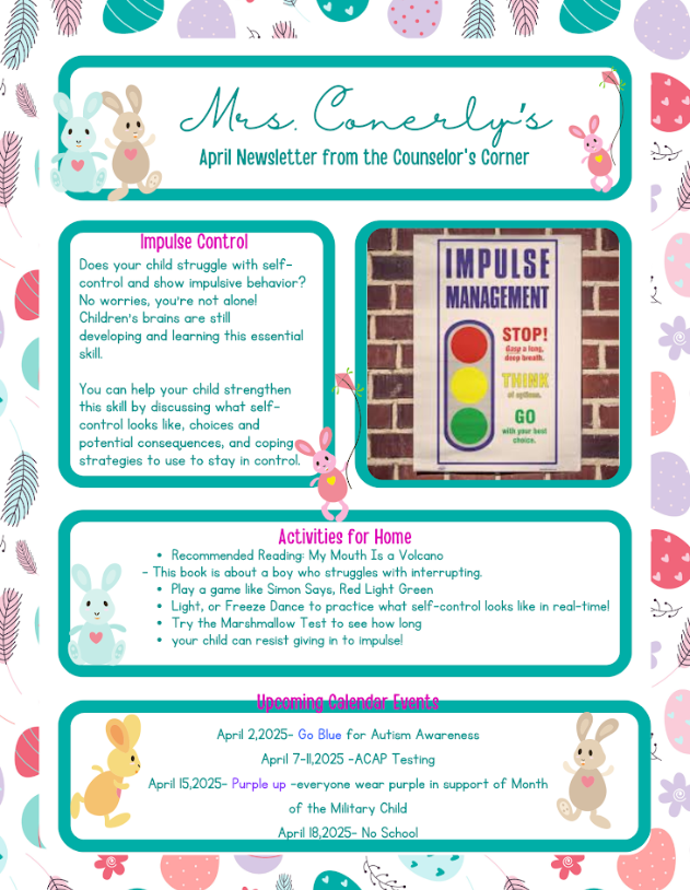 This image shows Mrs. Conerly's April Newsletter